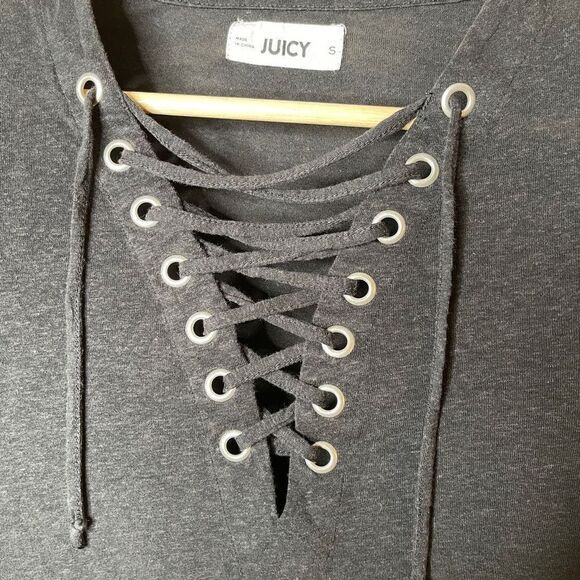 JUICY Women’s Small Black Front Tie Top Long Sleeve - Picture 3 of 8